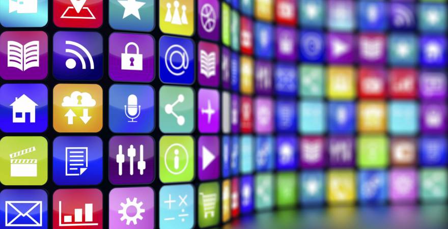 Rows of digital application icons representing different product functions