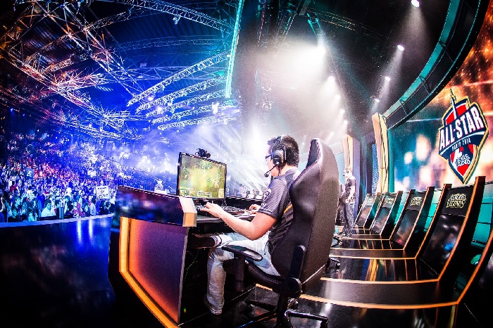 Esports player competing in a live arena