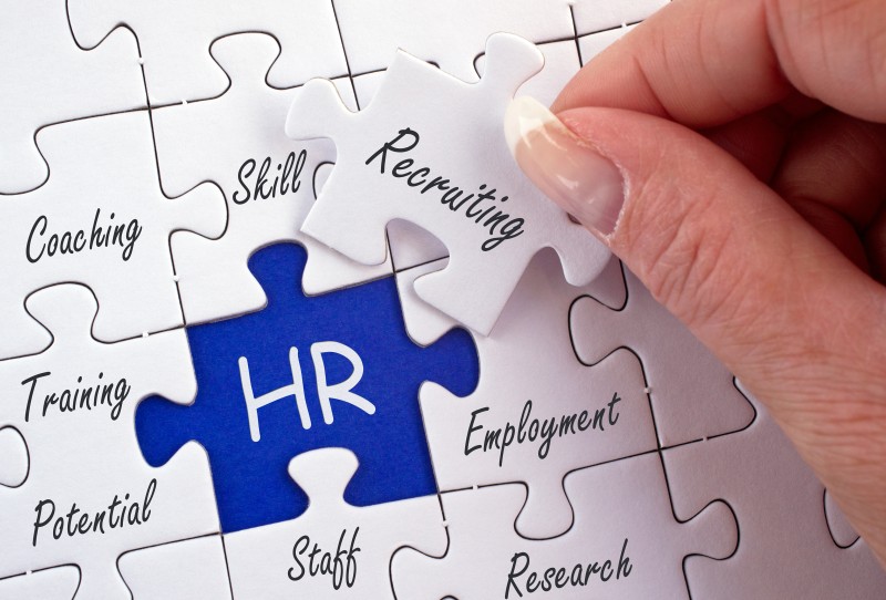 Recruitment and employment concepts arranged as connected pieces