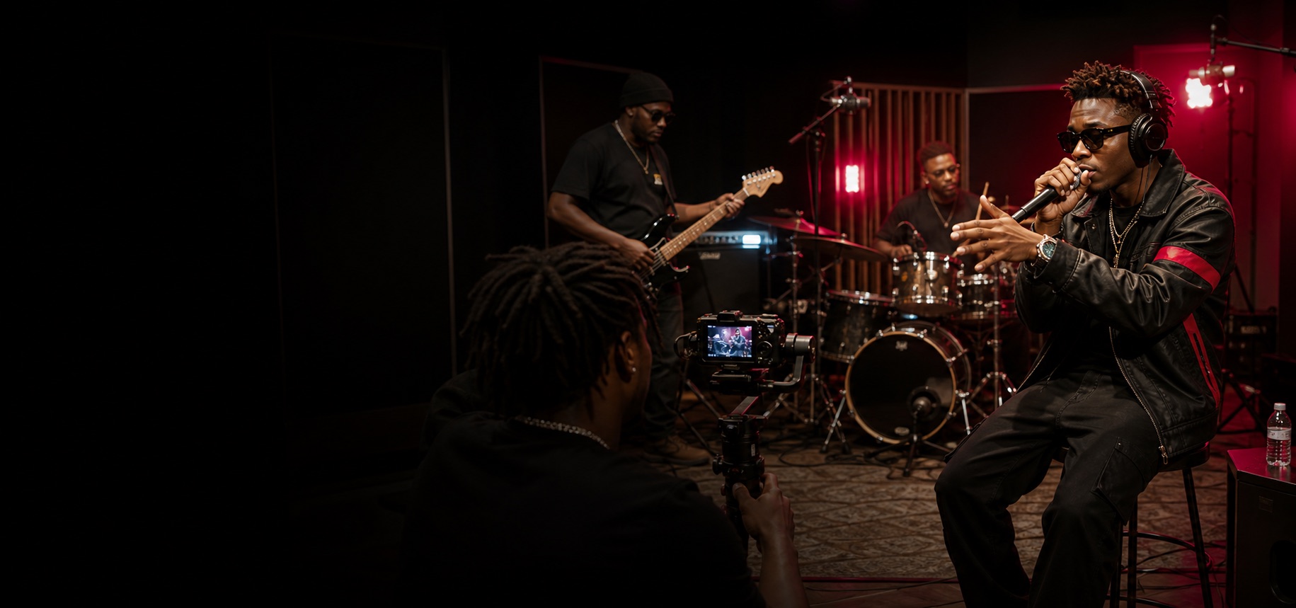Music artist and creator filming a live studio performance