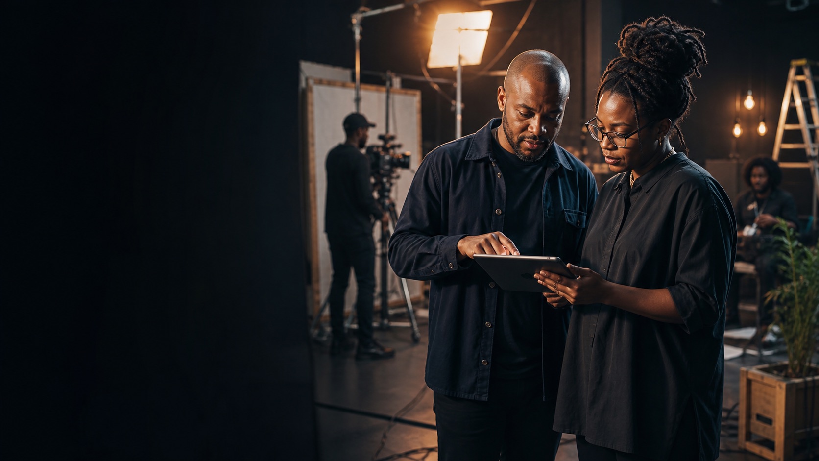 TCE production team preparing creator content on set